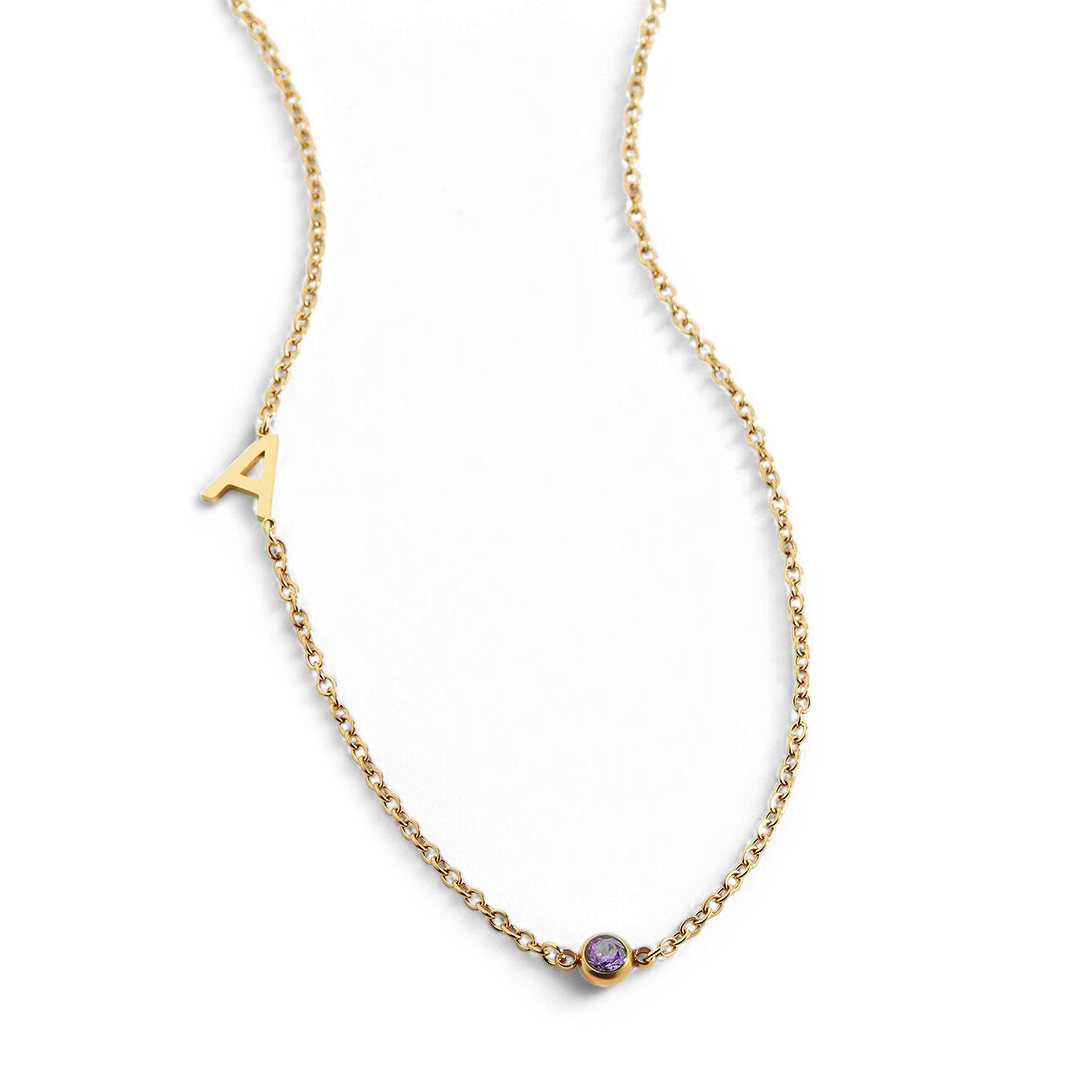 Initial Necklace with Birthstone Accent - Image 110