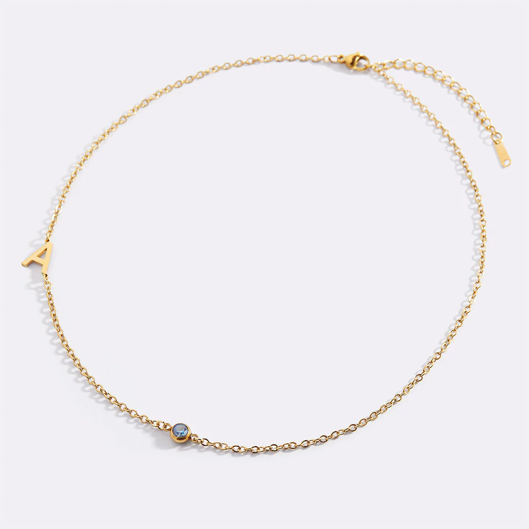Initial Necklace with Birthstone Accent - Image 117