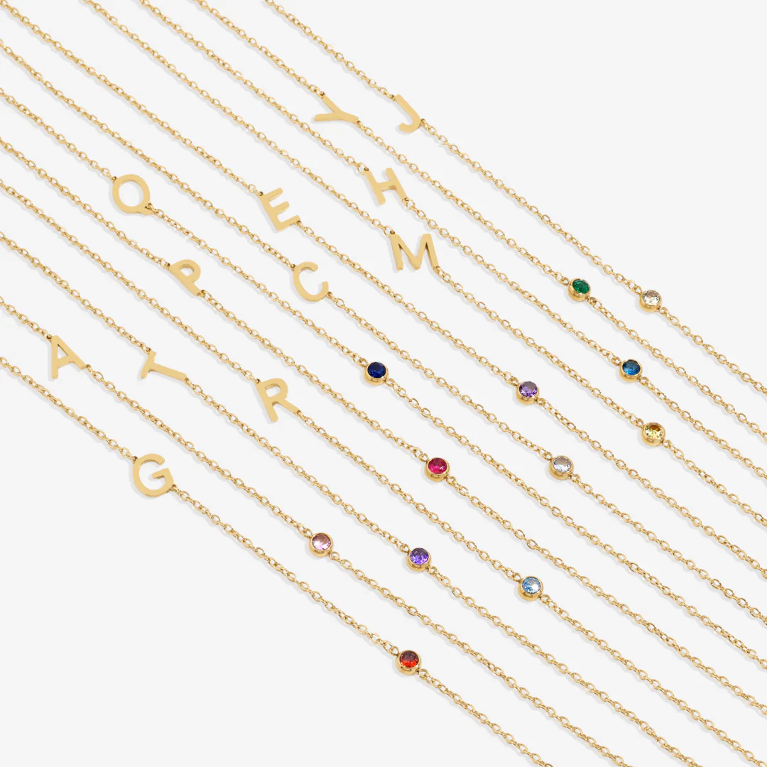 Initial Necklace with Birthstone Accent - Image 118