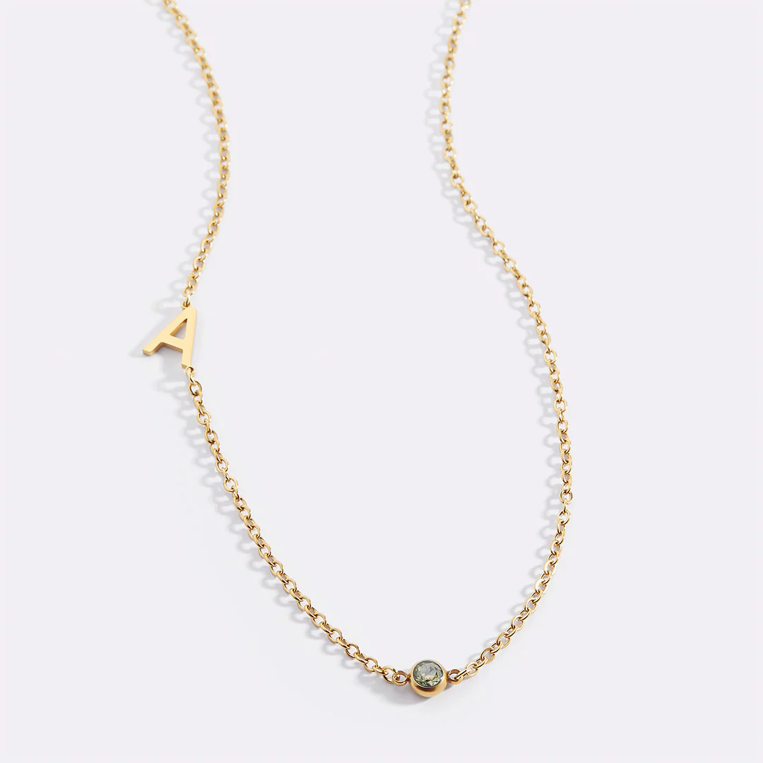 Initial Necklace with Birthstone Accent - Image 13