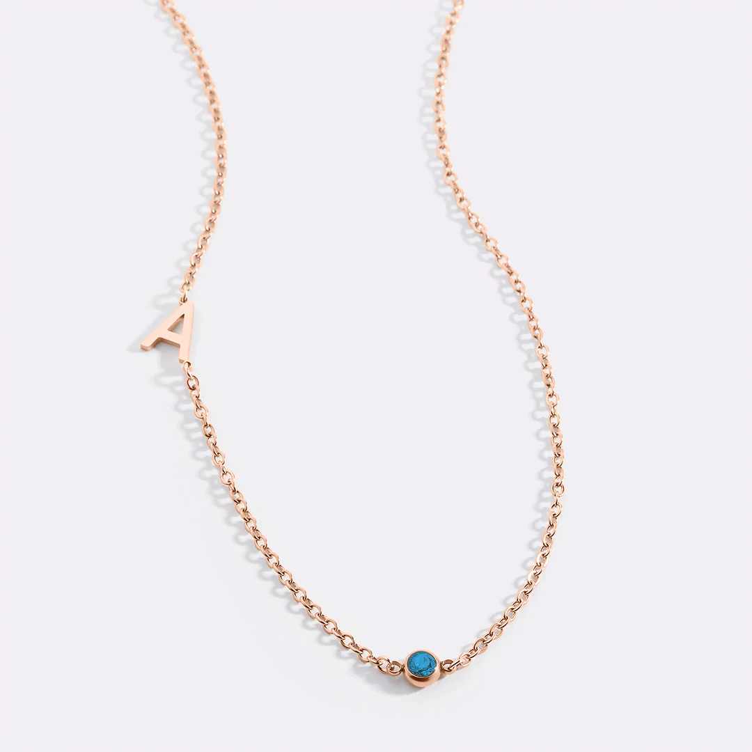 Initial Necklace with Birthstone Accent - Image 14