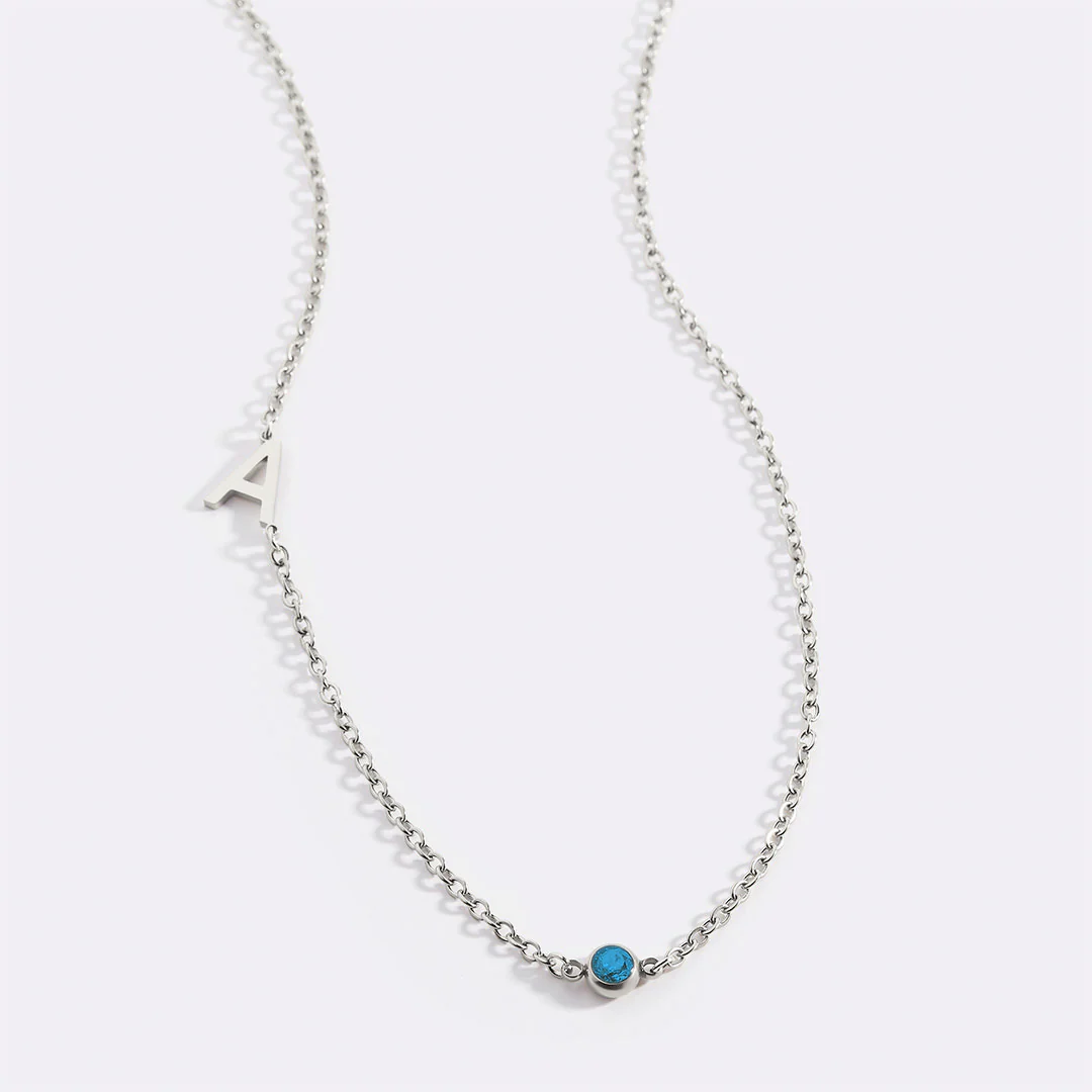 Initial Necklace with Birthstone Accent - Image 15