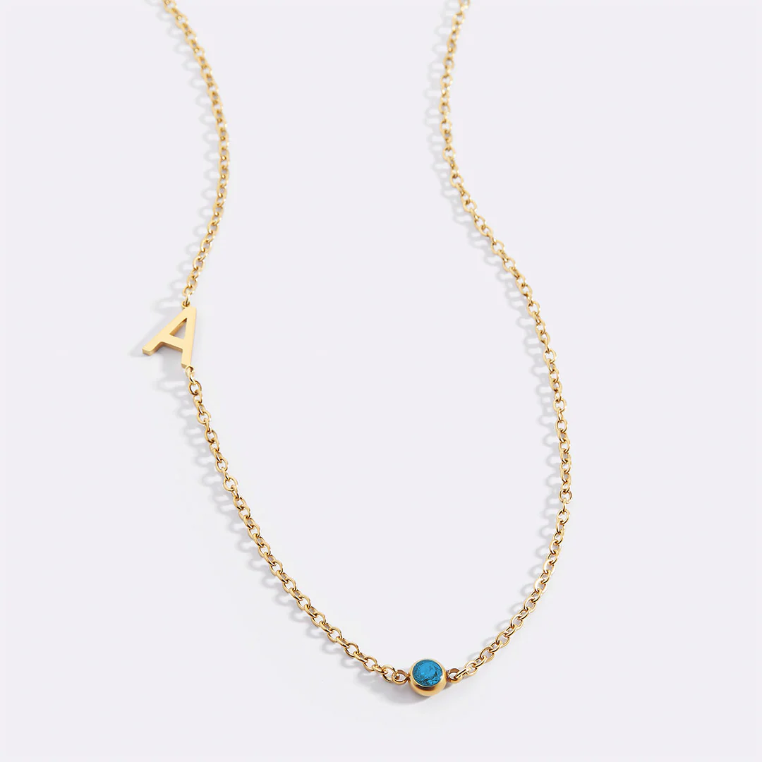 Initial Necklace with Birthstone Accent - Image 16