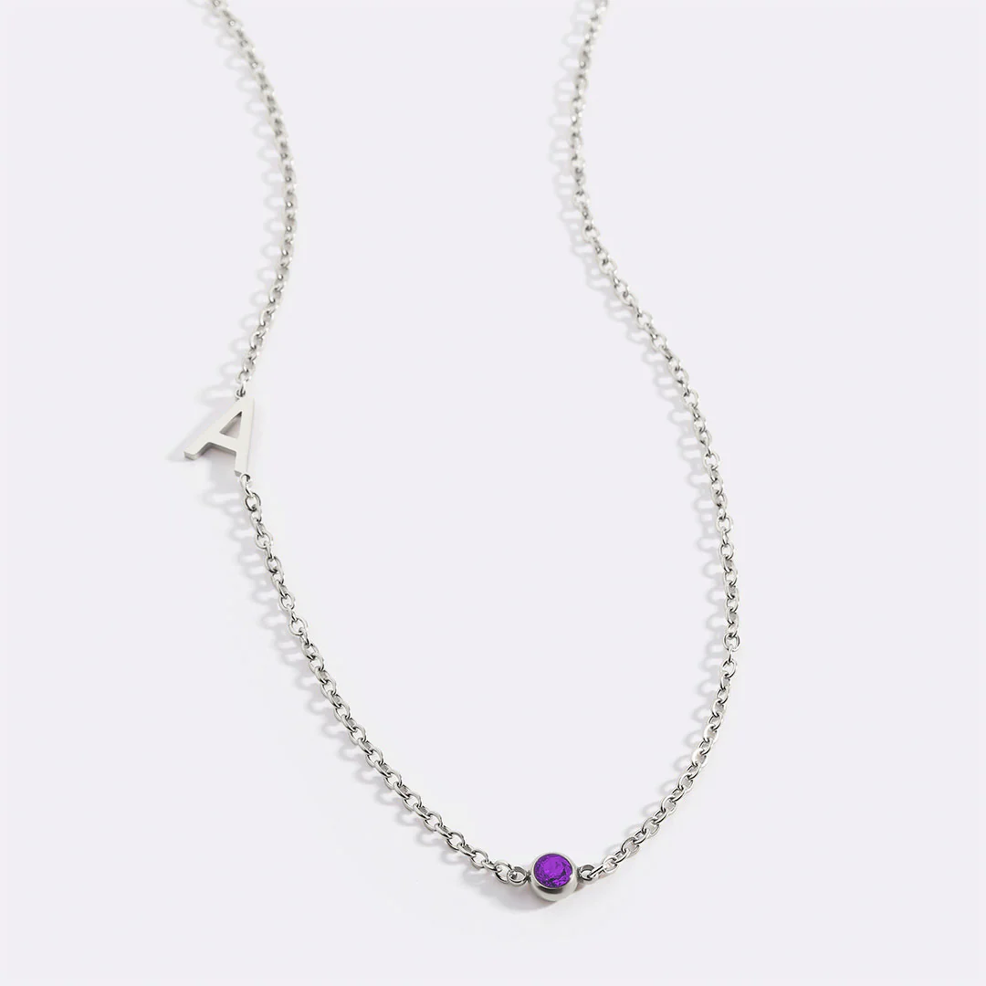 Initial Necklace with Birthstone Accent - Image 18