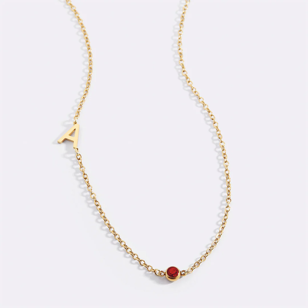 Initial Necklace with Birthstone Accent - Image 22