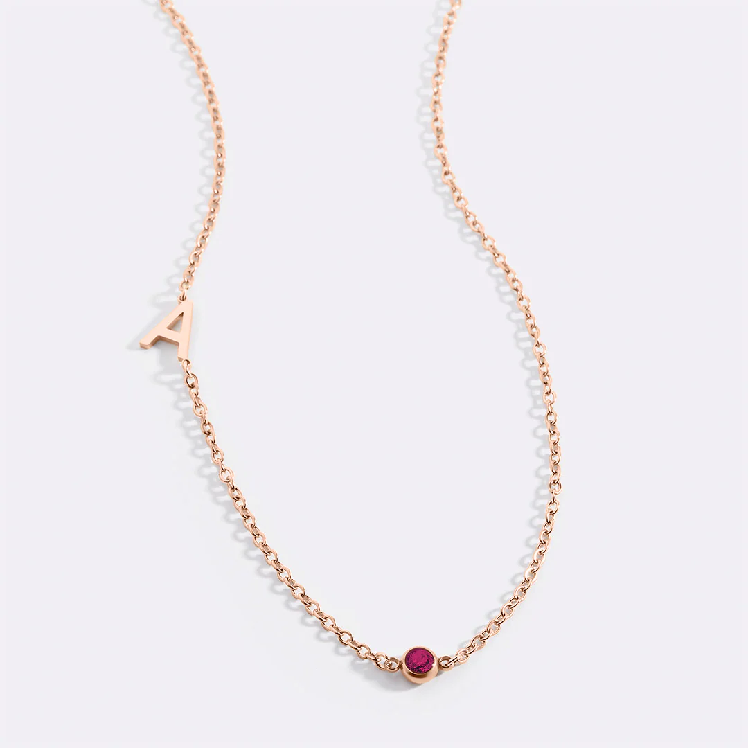 Initial Necklace with Birthstone Accent - Image 23