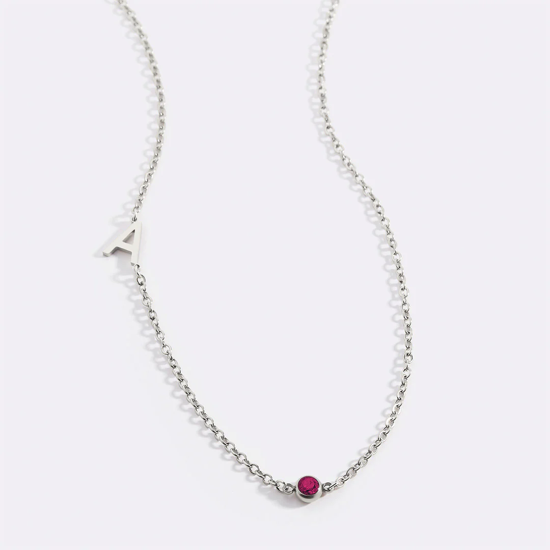 Initial Necklace with Birthstone Accent - Image 24