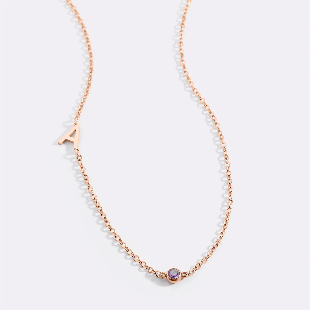 Initial Necklace with Birthstone Accent - Image 26