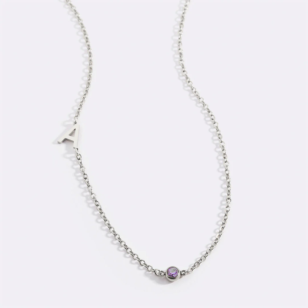 Initial Necklace with Birthstone Accent - Image 27