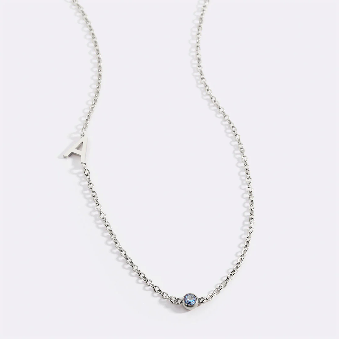 Initial Necklace with Birthstone Accent - Image 30