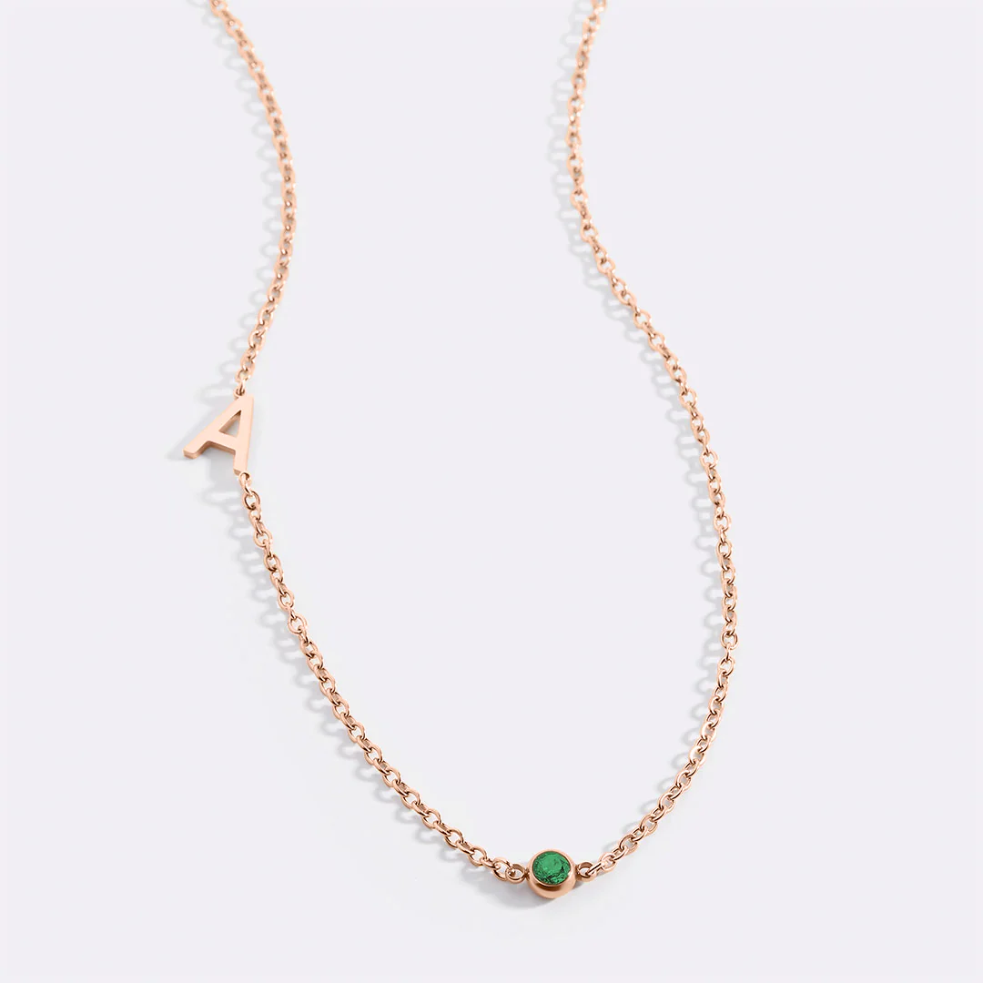 Initial Necklace with Birthstone Accent - Image 32