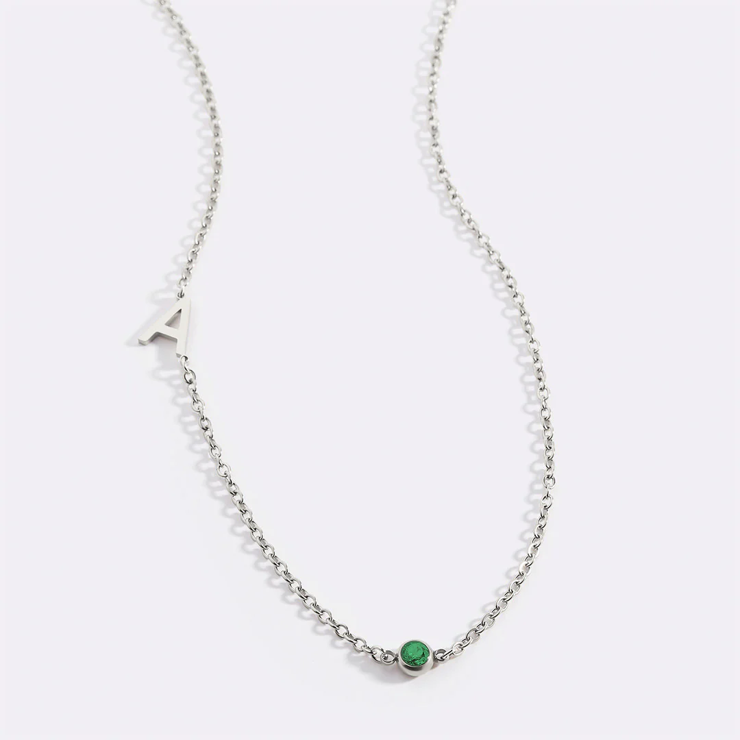 Initial Necklace with Birthstone Accent - Image 33