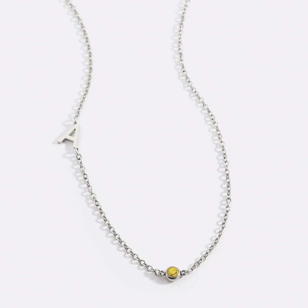 Initial Necklace with Birthstone Accent - Image 36
