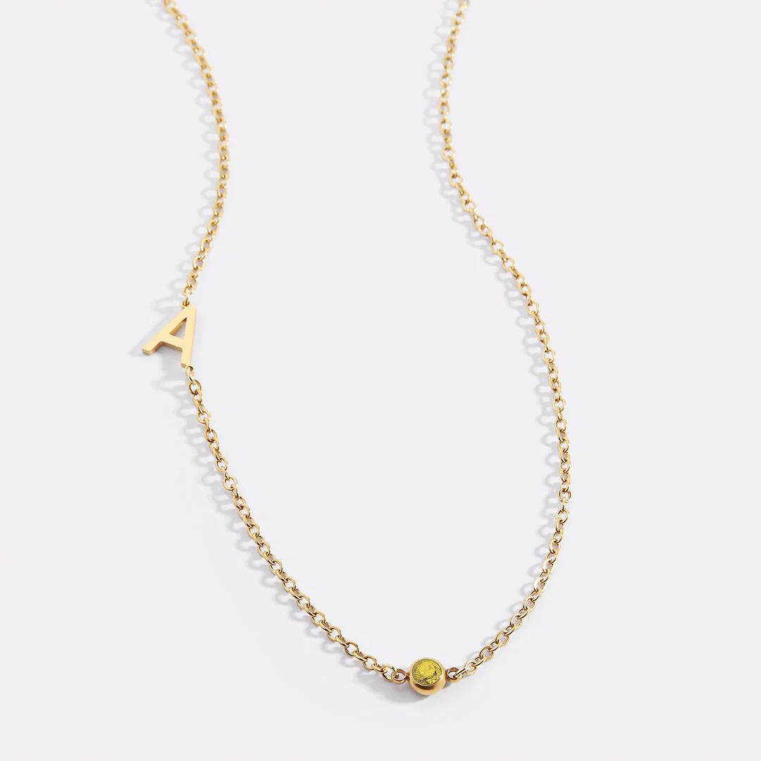 Initial Necklace with Birthstone Accent - Image 37