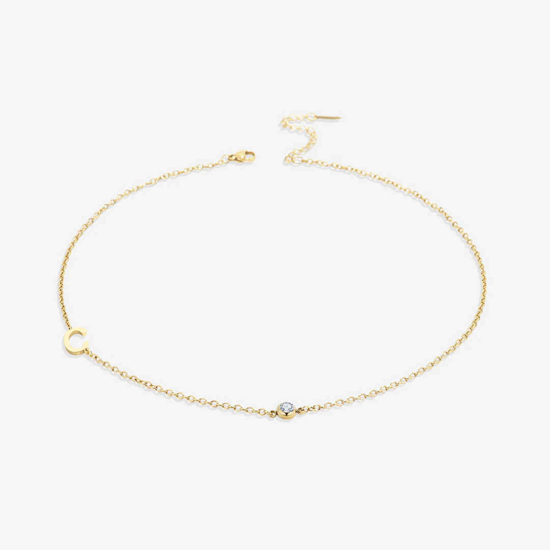 Initial Necklace with Birthstone Accent - Image 46