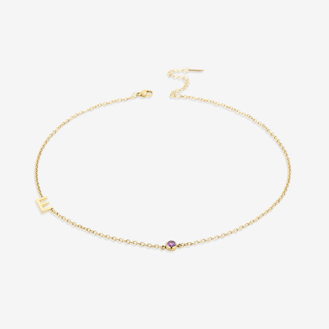 Initial Necklace with Birthstone Accent - Image 48