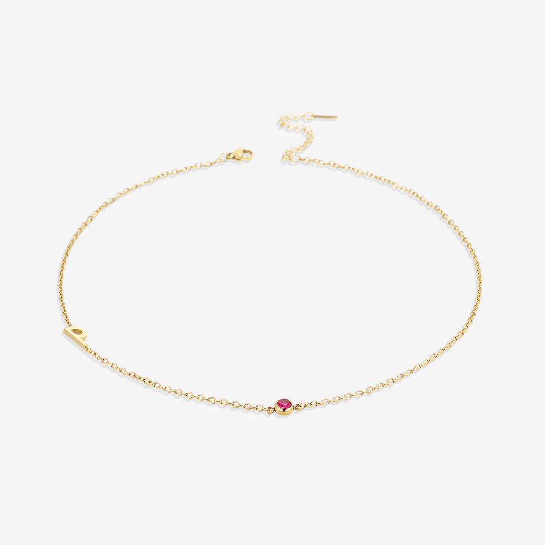 Initial Necklace with Birthstone Accent - Image 49