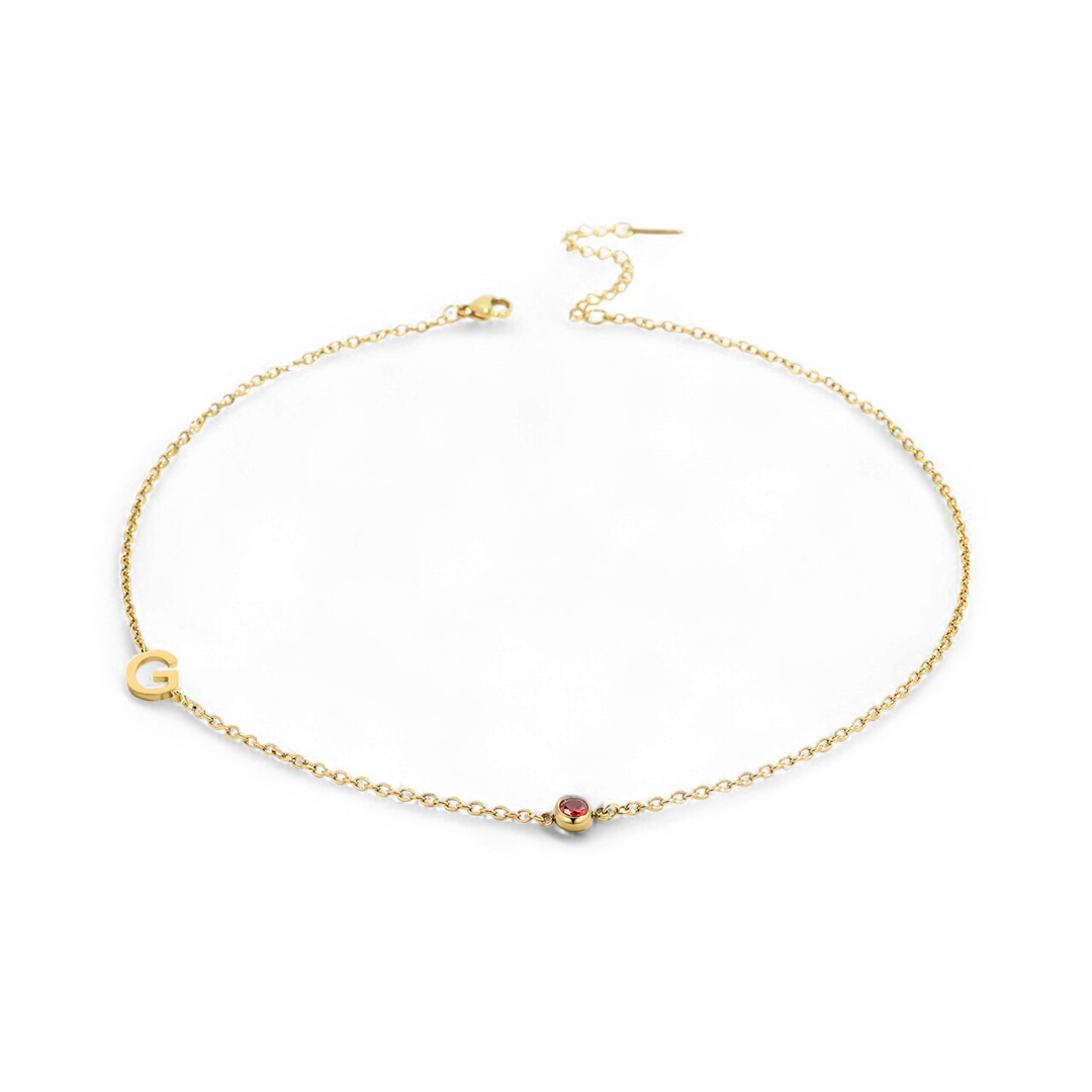 Initial Necklace with Birthstone Accent - Image 5