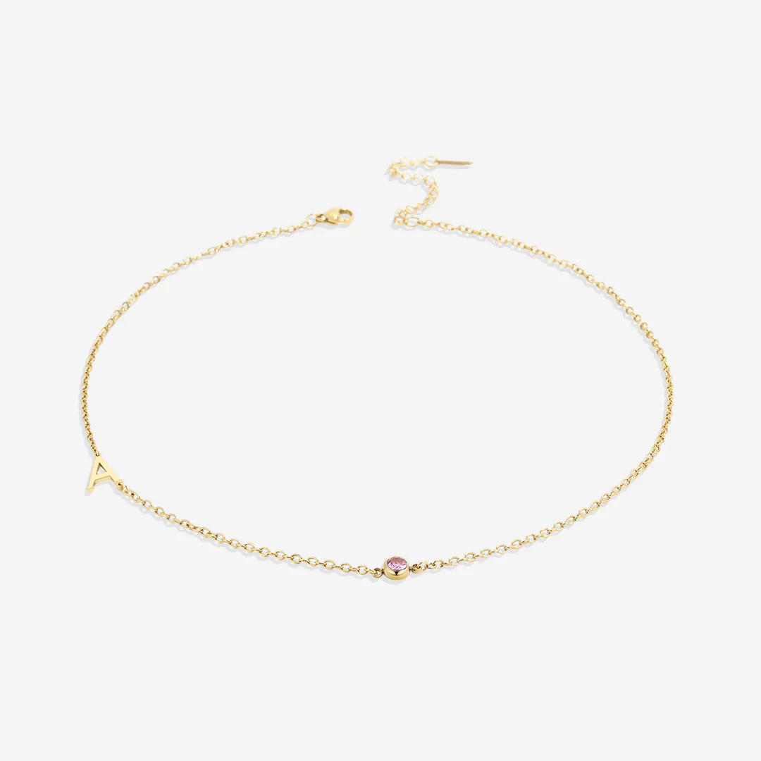 Initial Necklace with Birthstone Accent - Image 52