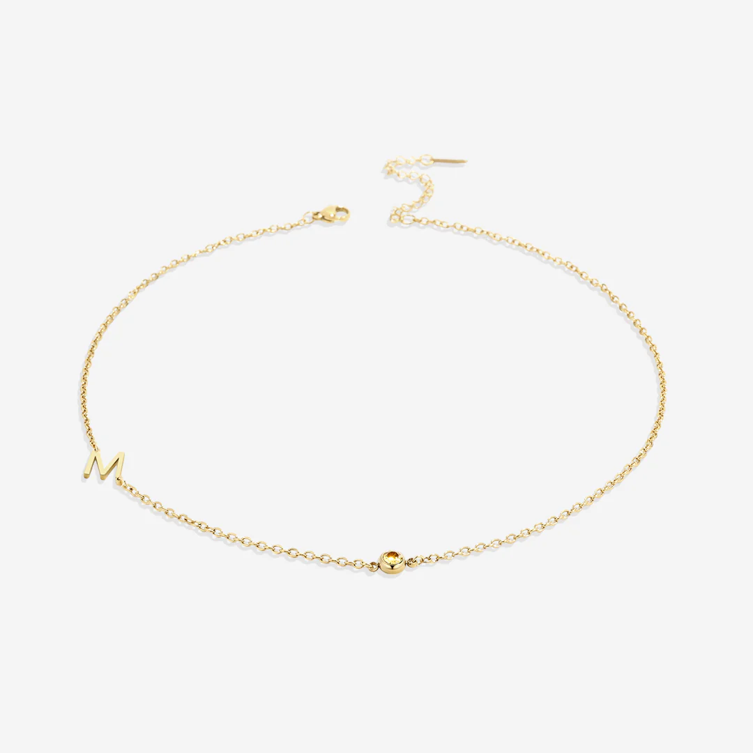 Initial Necklace with Birthstone Accent - Image 53