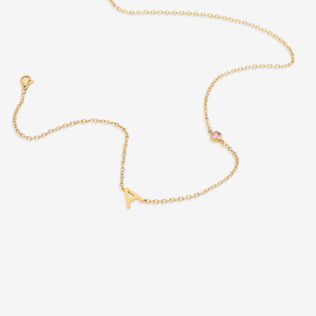 Initial Necklace with Birthstone Accent - Image 6