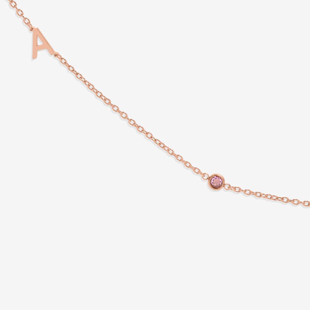 Initial Necklace with Birthstone Accent - Image 60