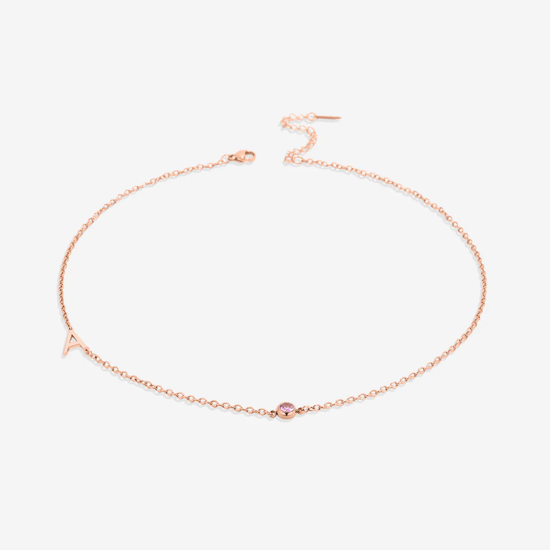 Initial Necklace with Birthstone Accent - Image 69