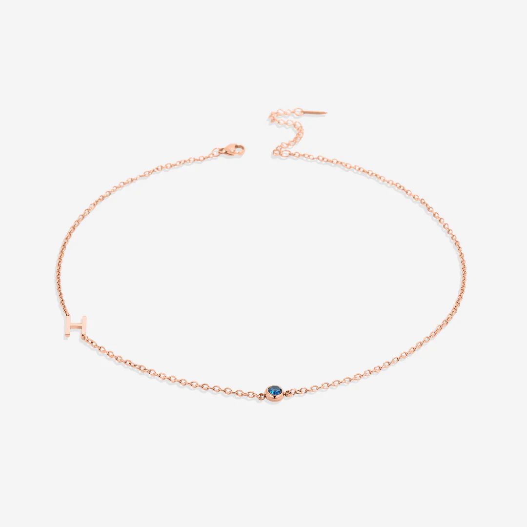 Initial Necklace with Birthstone Accent - Image 71