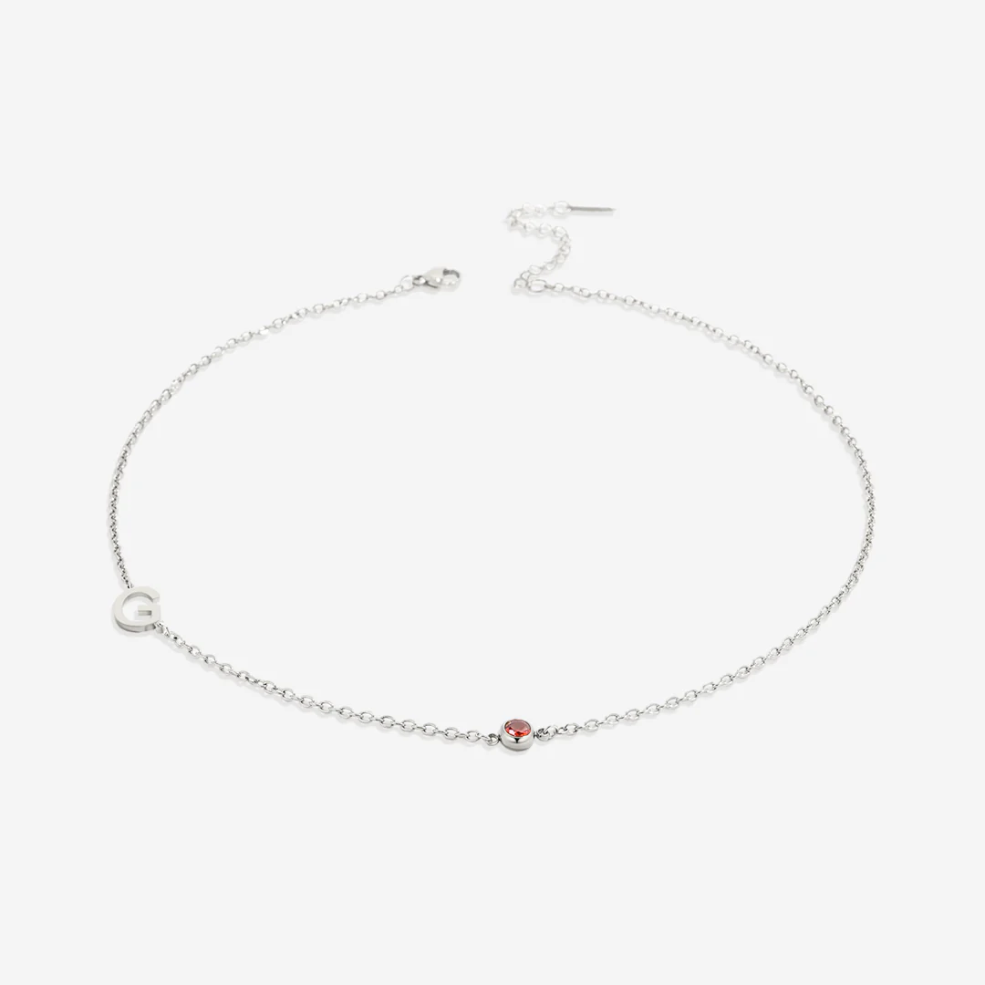 Initial Necklace with Birthstone Accent - Image 72