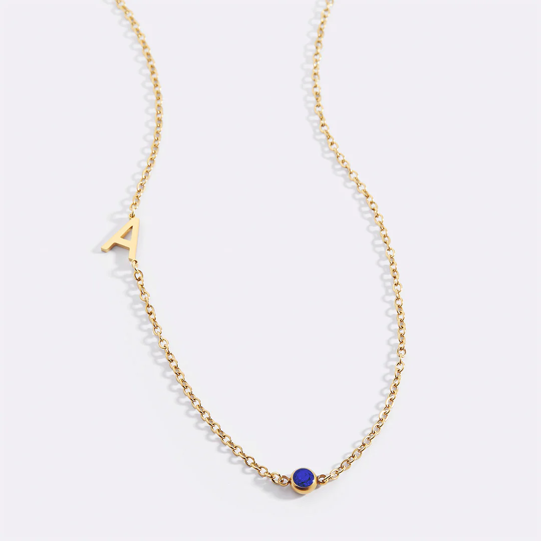 Initial Necklace with Birthstone Accent - Image 73