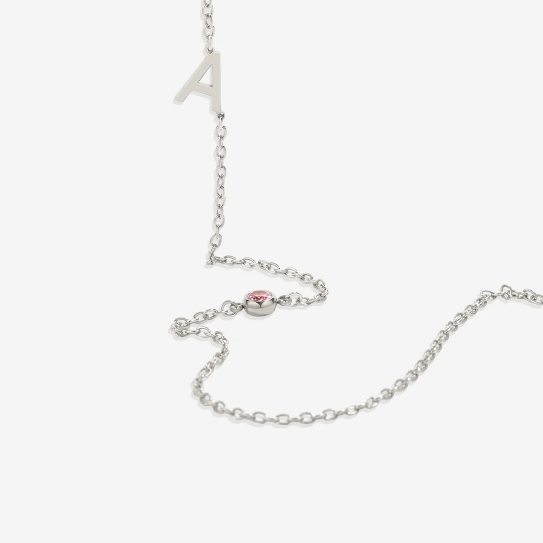 Initial Necklace with Birthstone Accent - Image 75