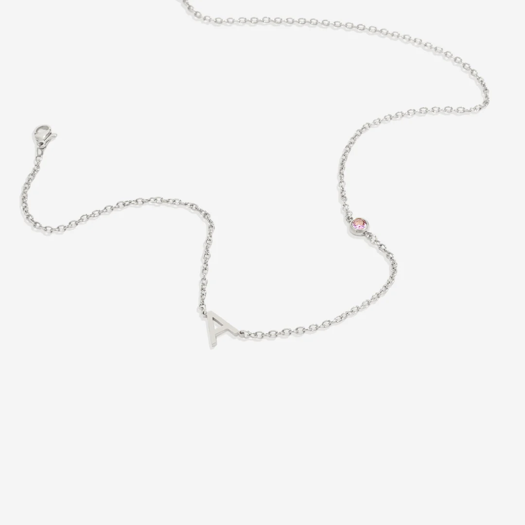 Initial Necklace with Birthstone Accent - Image 76