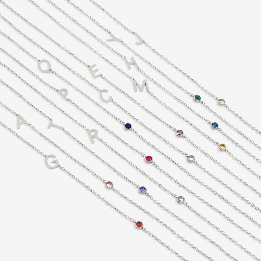 Initial Necklace with Birthstone Accent - Image 77