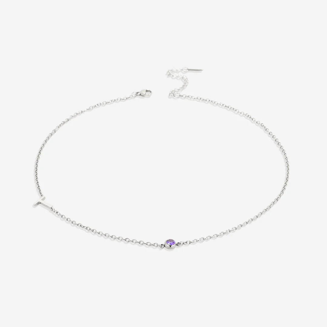 Initial Necklace with Birthstone Accent - Image 79