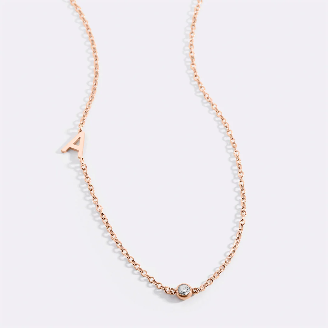 Initial Necklace with Birthstone Accent - Image 8