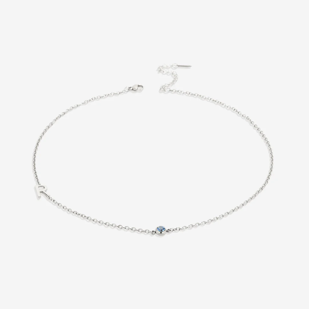 Initial Necklace with Birthstone Accent - Image 80