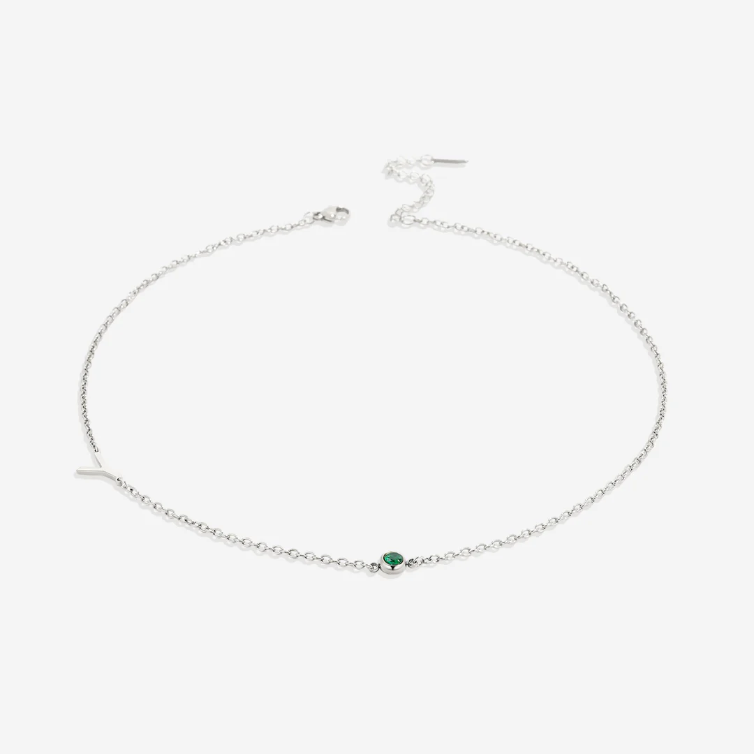 Initial Necklace with Birthstone Accent - Image 82