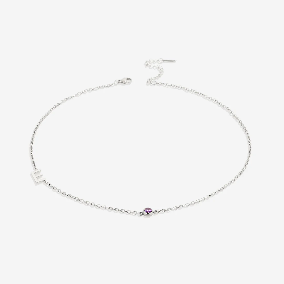 Initial Necklace with Birthstone Accent - Image 83