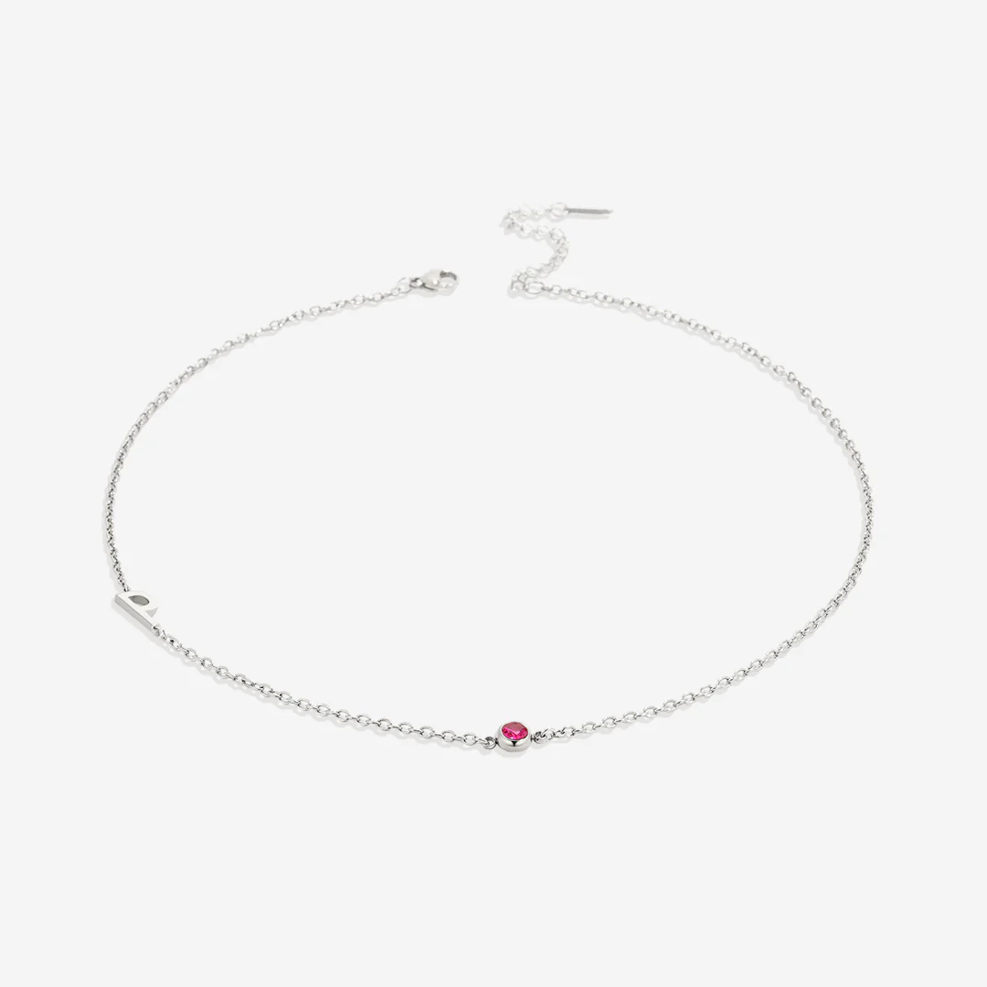 Initial Necklace with Birthstone Accent - Image 84