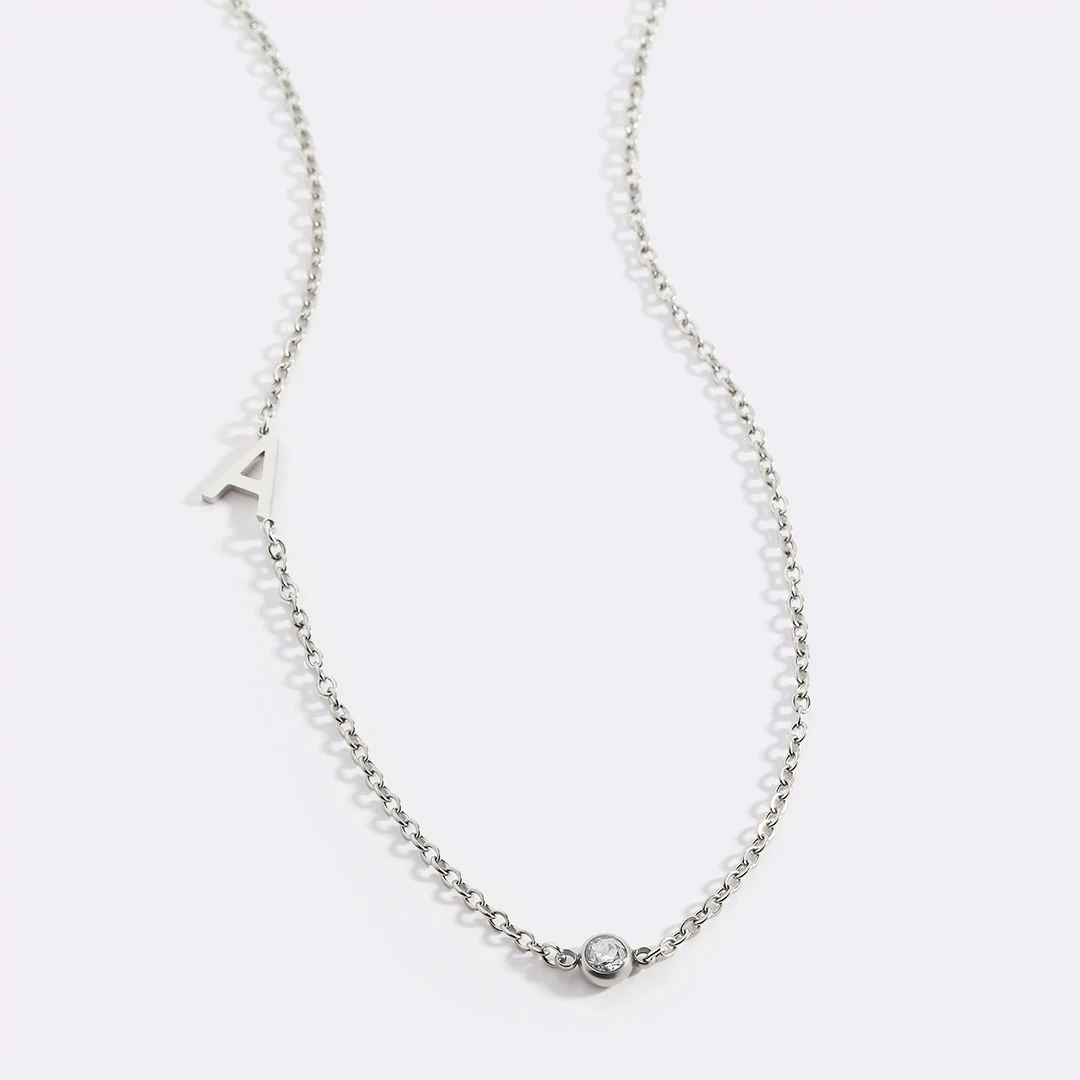 Initial Necklace with Birthstone Accent - Image 9