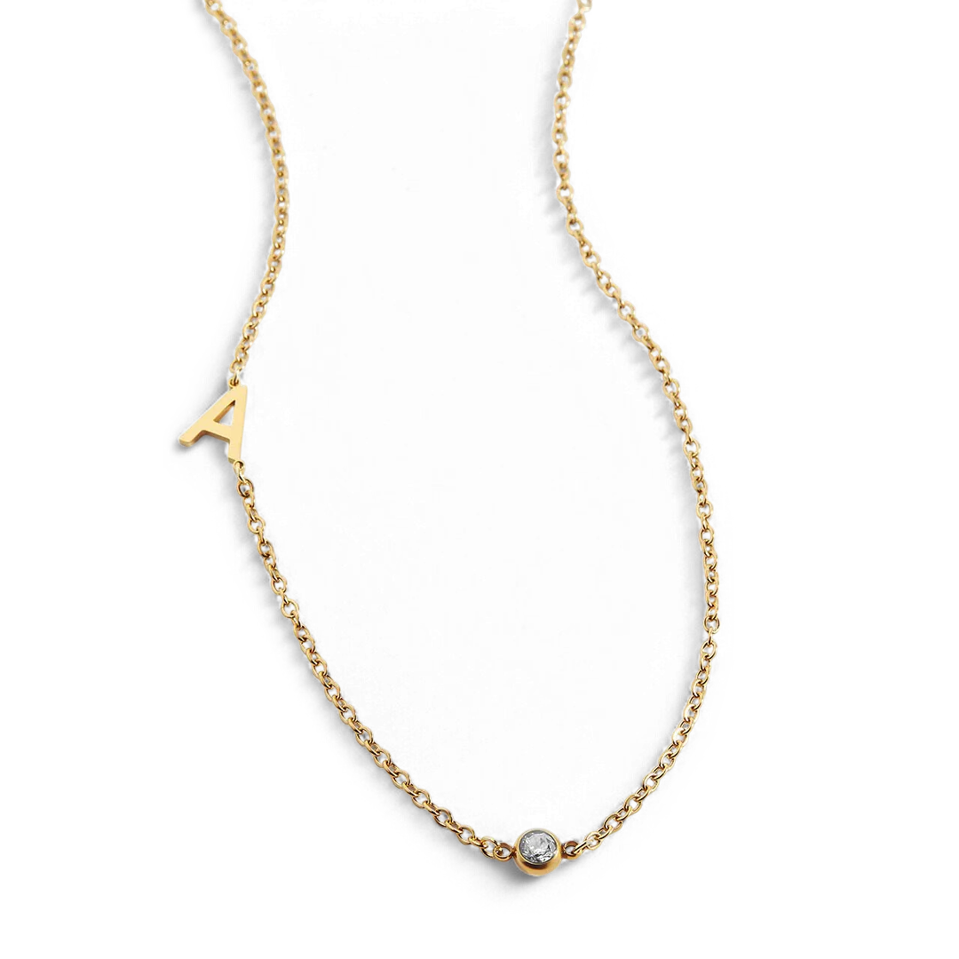 Initial Necklace with Birthstone Accent - Image 90