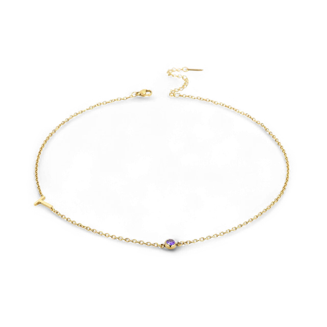 Initial Necklace with Birthstone Accent - Image 95