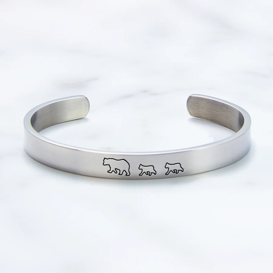 Mama Bear & Her Baby Bears Engraved Cuff Bracelet - Image 20