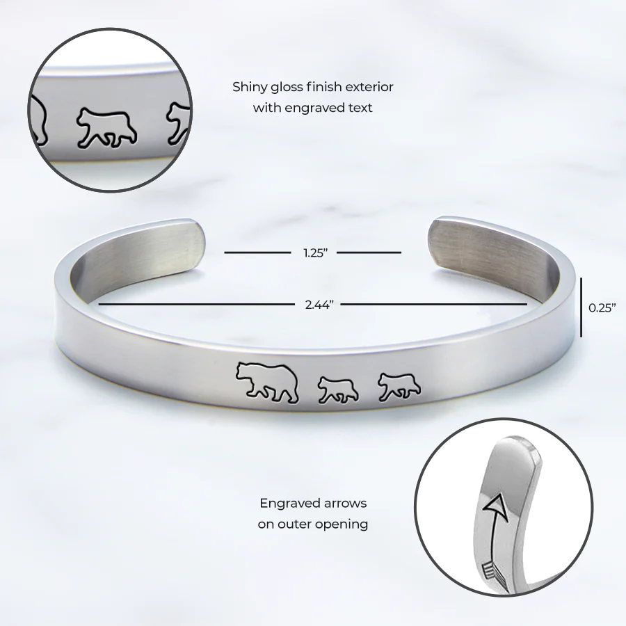 Mama Bear & Her Baby Bears Engraved Cuff Bracelet - Image 23