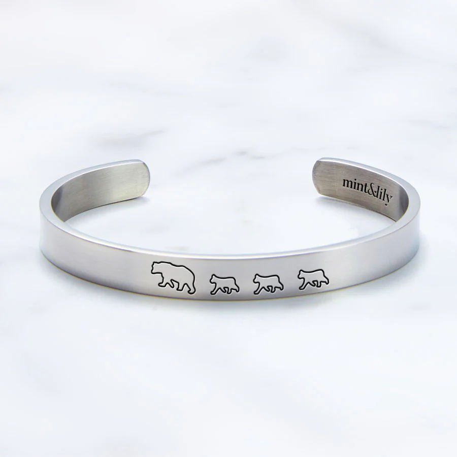 Mama Bear & Her Baby Bears Engraved Cuff Bracelet - Image 67