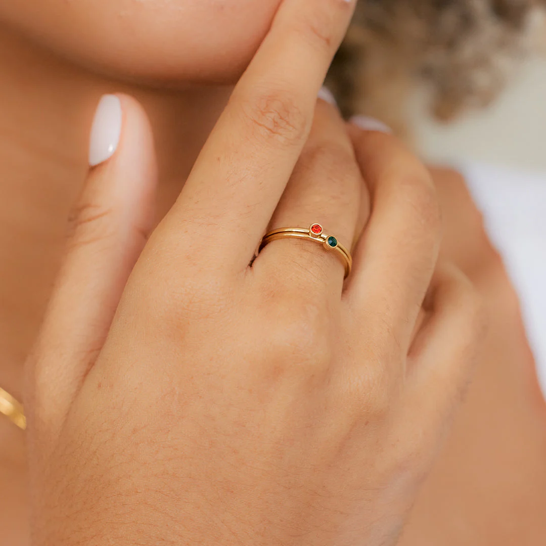 Minimalist Bezel-Set April Birthstone Stacking Band - Image 5