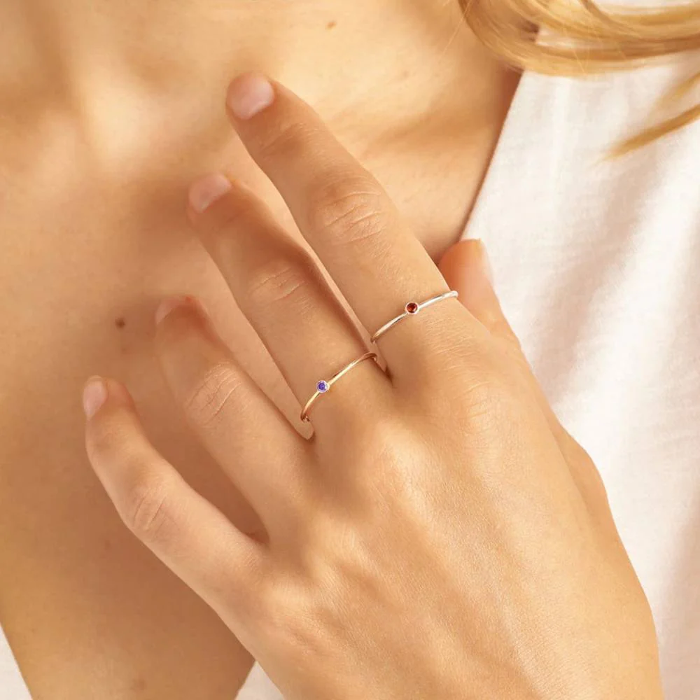 Minimalist Bezel-Set July Birthstone Stacking Band - Image 3
