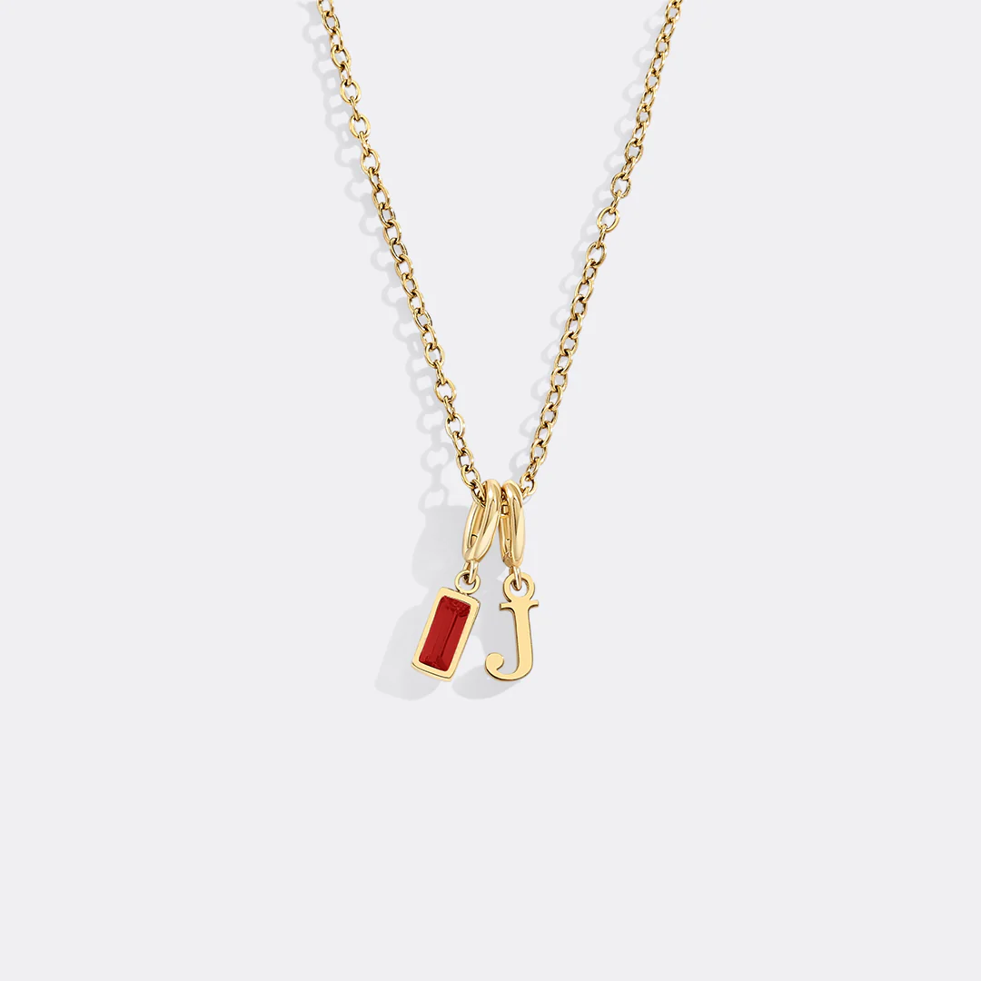 Minimalist Initial Necklace with Birthstone Charm - Image 19