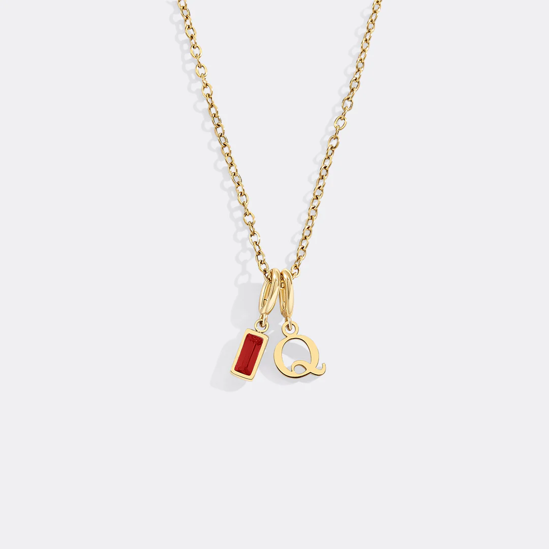 Minimalist Initial Necklace with Birthstone Charm - Image 31