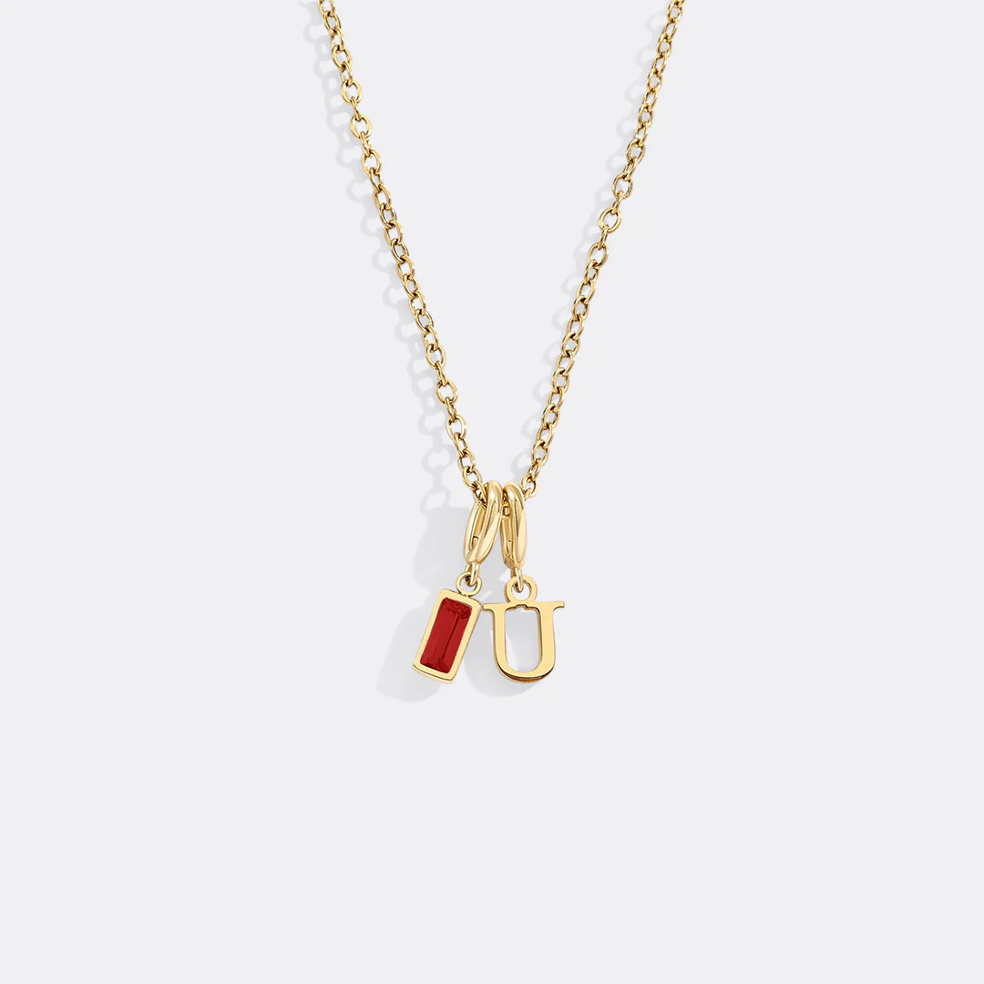Minimalist Initial Necklace with Birthstone Charm - Image 37